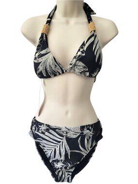SUNSETS NWT Beaded Halter Top & High Waist Bottoms 2-Piece Bikini Set Women's M